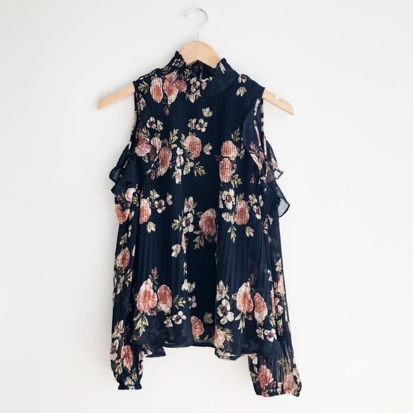 Black Tape Tops - Black Tape Poppy Cold Shoulder Ruffle Black Top